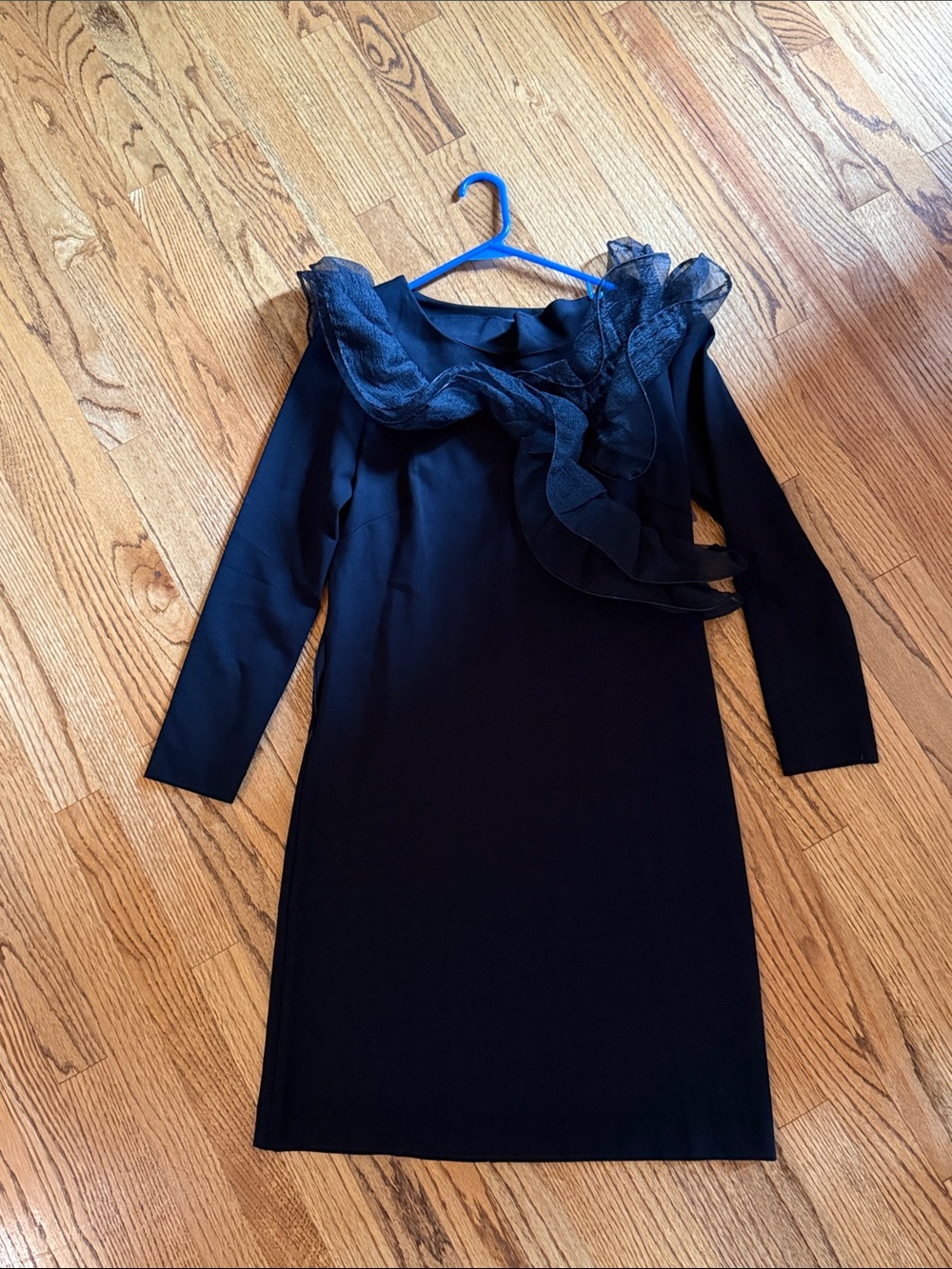 Black Ruffle-Trim Long Sleeve Dress